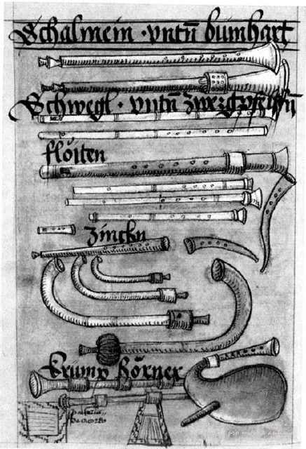 nach Virdung, strumenti a fiato-r
